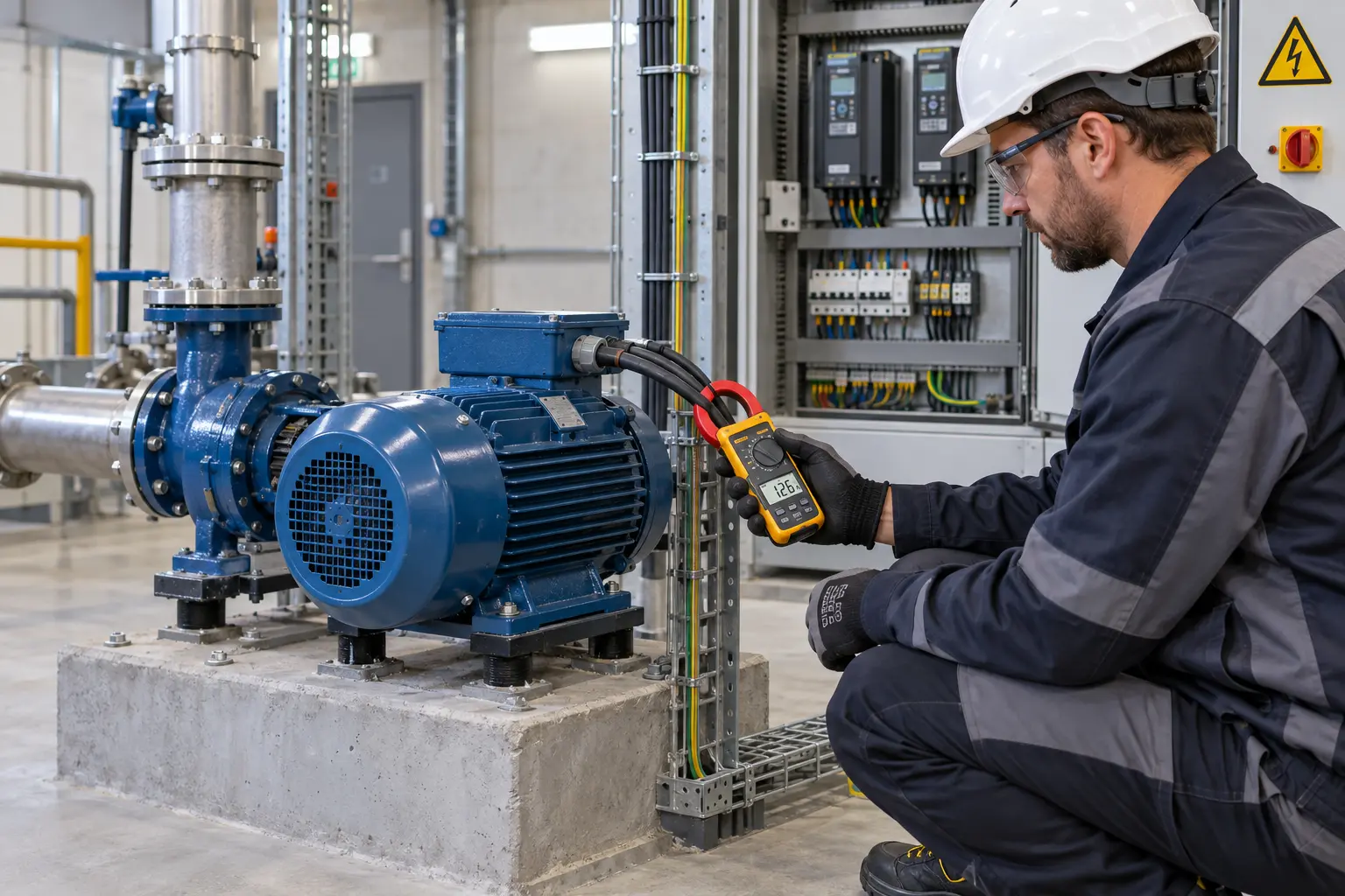 Mesure du courant d’un moteur industriel avec une pince ampèremétrique