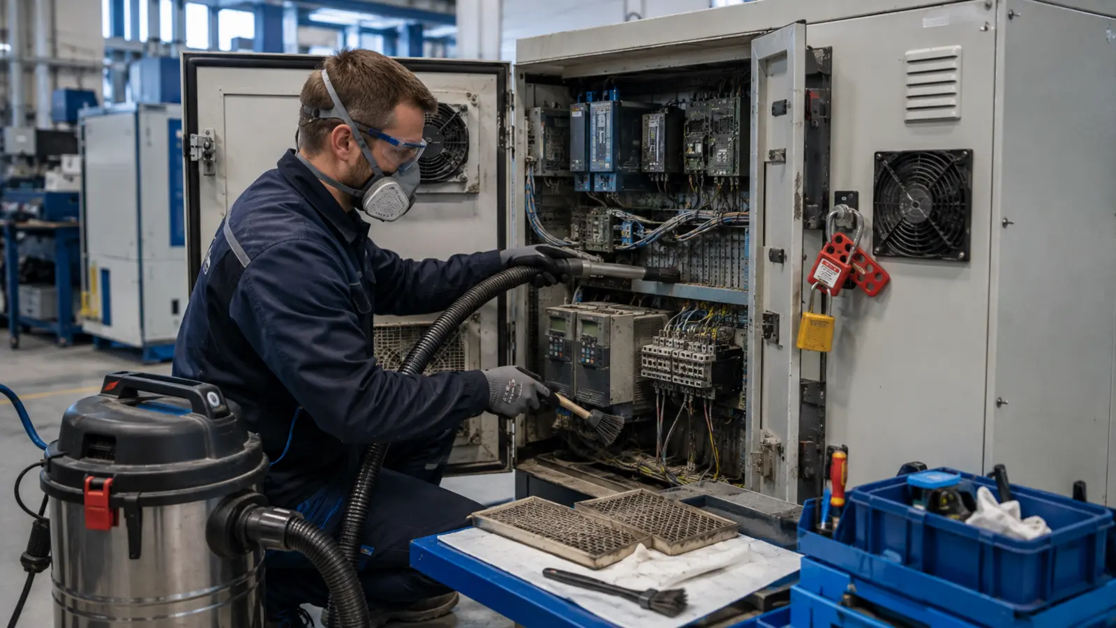 Nettoyage sécurisé d’une armoire électrique industrielle