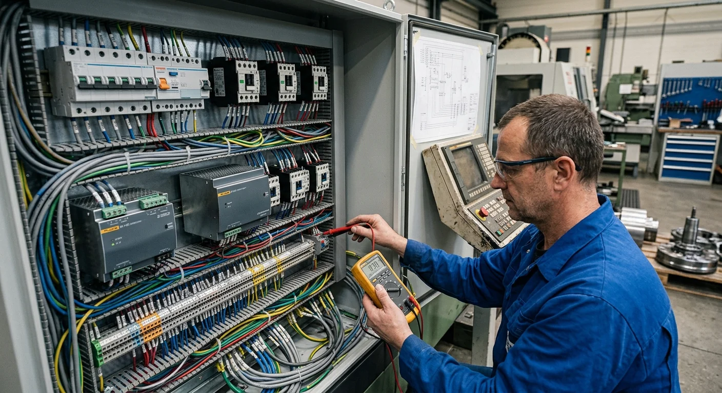 Contrôle des protections, borniers et alimentations d’une armoire industrielle