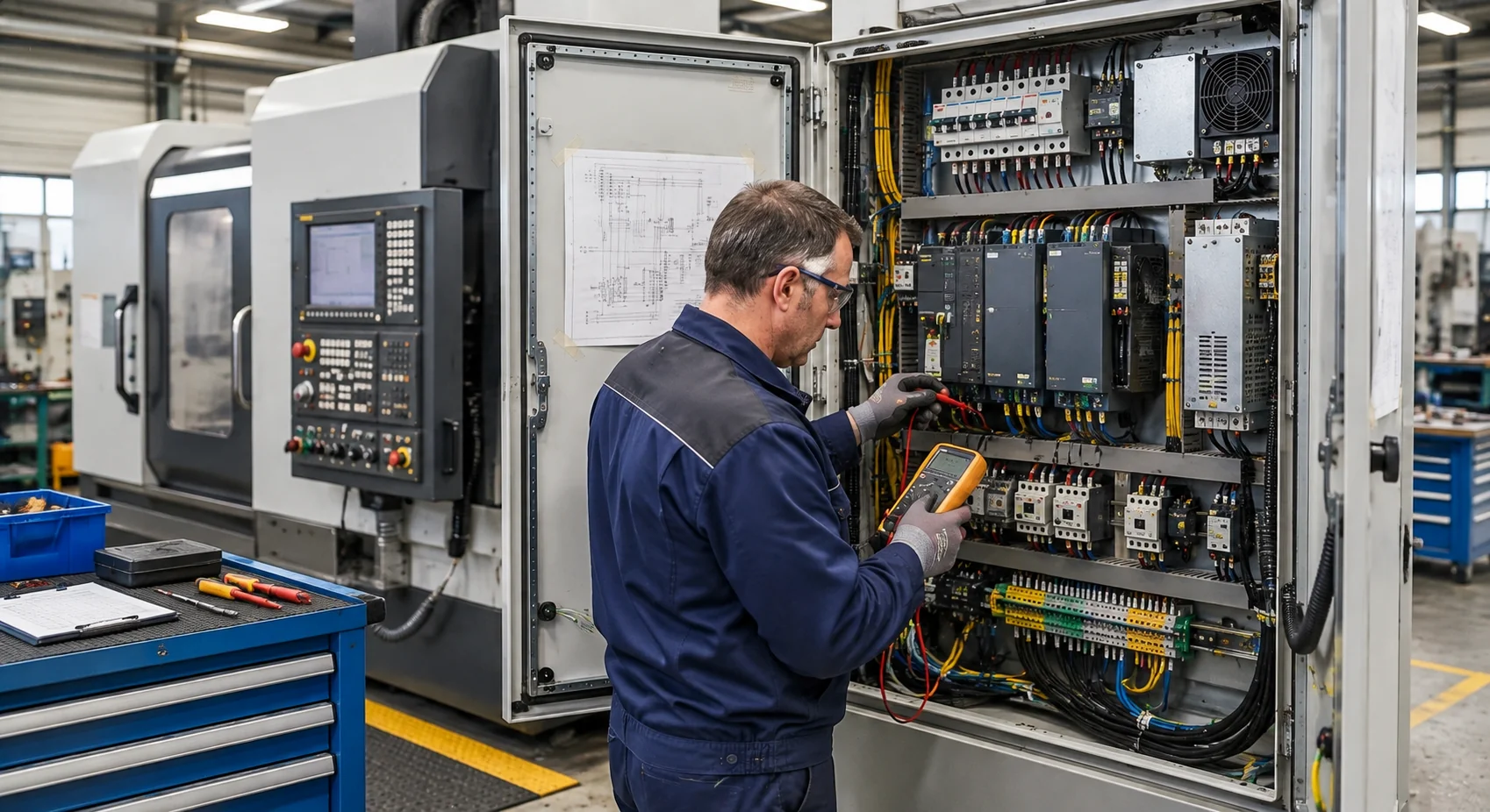 Contrôle électrique dans l'armoire d'une machine-outil CNC