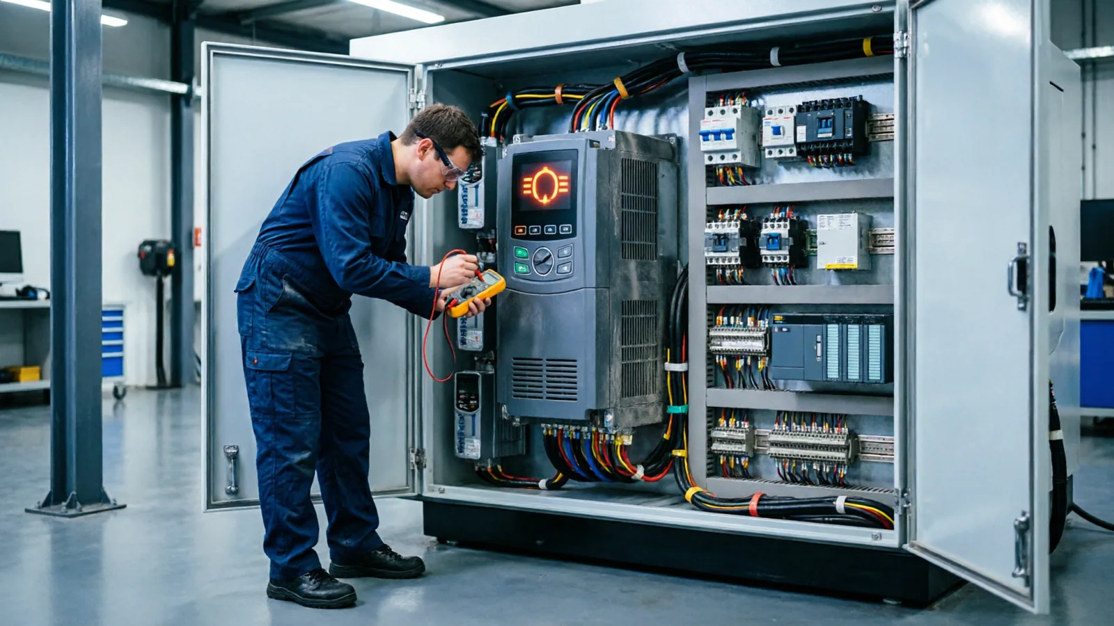 Diagnostic d'une panne de variateur de vitesse dans une armoire industrielle