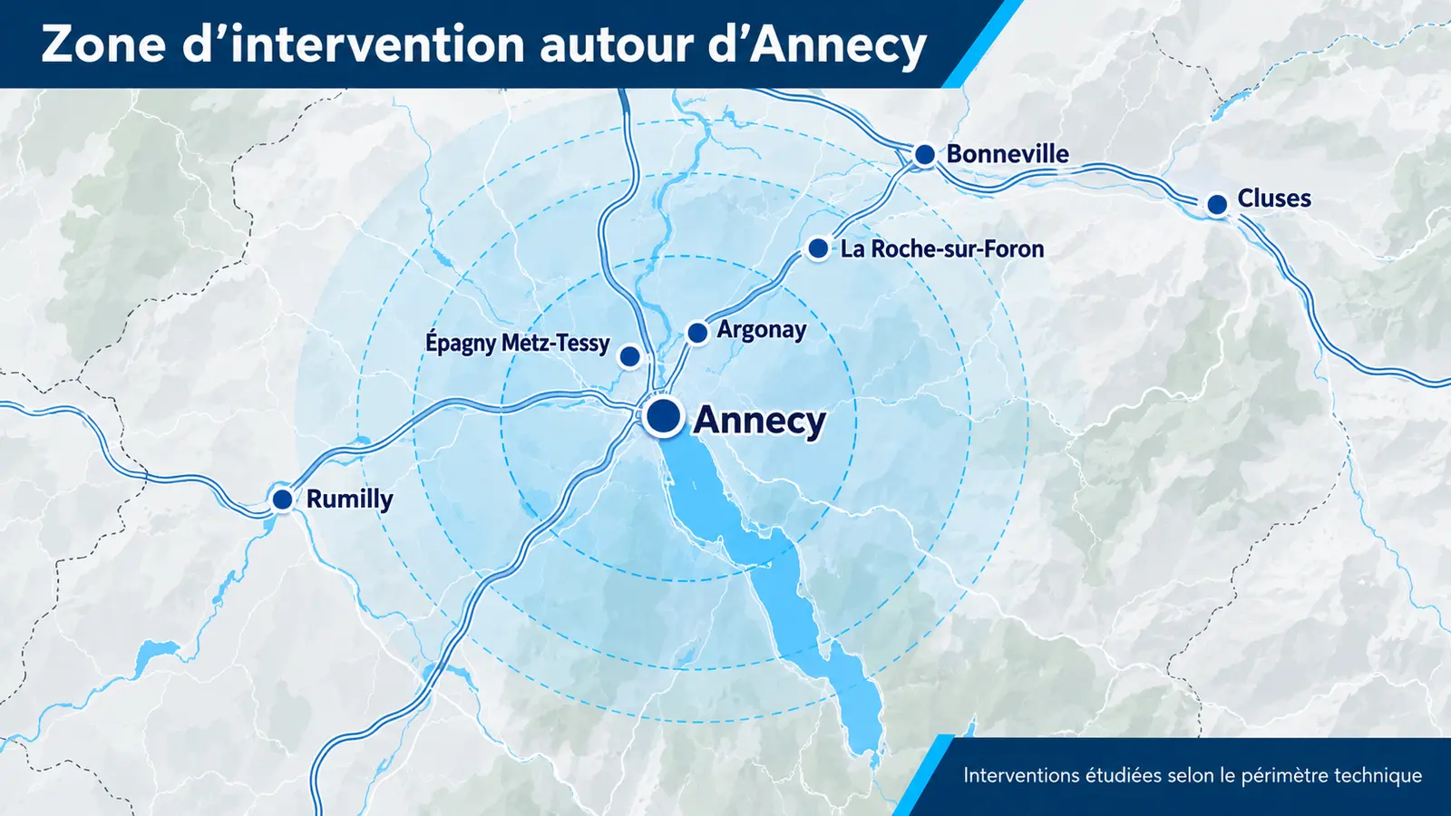 Carte de la zone d’intervention pour la réparation machine-outil à Annecy